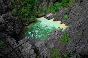 Amazing reef and mountains in the sea of Palawan, Philippines (aerial view)