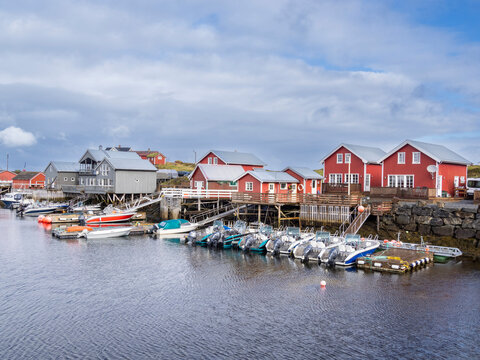 View of Nes harbor on Vega Island, one of about 6500 islands and skerries in the Vega Archipelago, Norway, Scandinavia, Europe