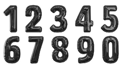 Balões numéricos um dois três quatro cinco seis sete oito nove zero na cor preta sem fundo