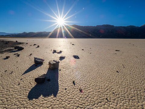 A Moving Rock At The Racetrack, A Playa Or Dried Up Lakebed, In Death Valley National Park, California, United States Of America, North America