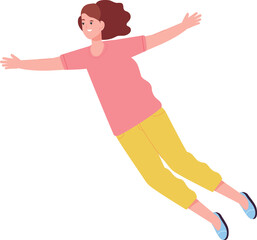 Dreaming woman flying in air. Floating character