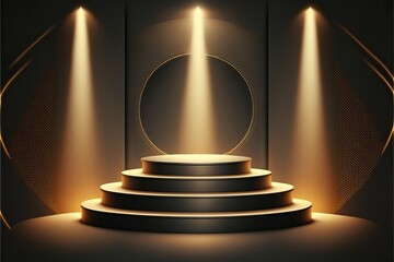 Obraz premium Podium stage with lighting, brown gold (Ai generated)