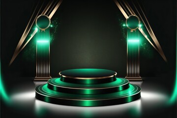 Stage podium with lighting, green stage (Ai generated)