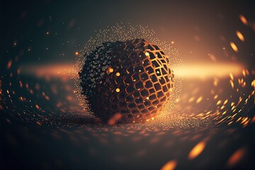  an abstract image of a sphere with lights coming out of the top of it and a blurry image of a ball in the middle of the image.  generative ai - obrazy, fototapety, plakaty