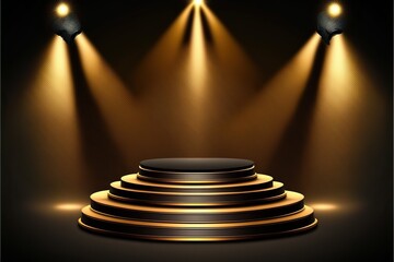 Stage podium with lighting, brown (Ai generated)
