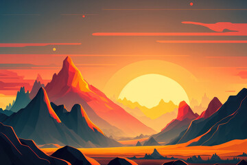 Beautiful mountains and a sunset. Generative AI