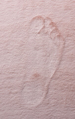 Human step trace on fluffy pink carpet