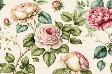 Roses watercolor vintage full background pattern (Ai generated)
