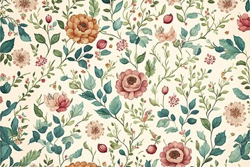 Floral watercolor vintage full background pattern (Ai generated)