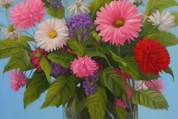 hermoso ramo de flores estilo oleo realizado en pintura digital, hermoso para un fondo de diseño con una obra de arte