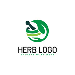 Herb logo with the concept of hand and leaf holding a natural medicinal herb