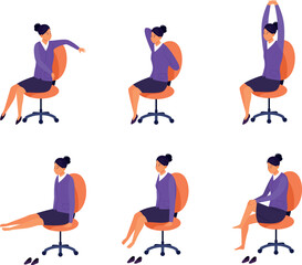 Office chair workout. Workplace exercise. Healthy lifestyle