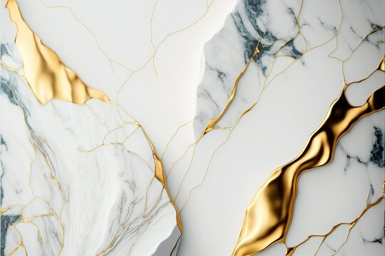 Marble White And Gold Texture Pattern Background (Ai Generated)