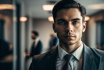 Generative ai adult mixed race businessman posing office strong and confident looking camera