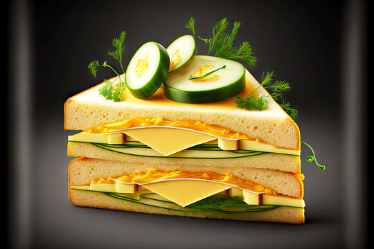 Delicious White Bread Sandwich With Layer Of Cucumber And Gouda Cheese Slices