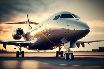 Fototapeta na wymiar Business private jet airplane parked at terminal (Ai generated)