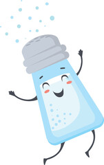 Salt shaker mascot. Happy smiling glass spice