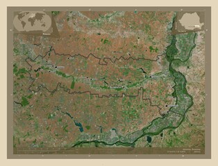 Ialomita, Romania. High-res satellite. Labelled points of cities