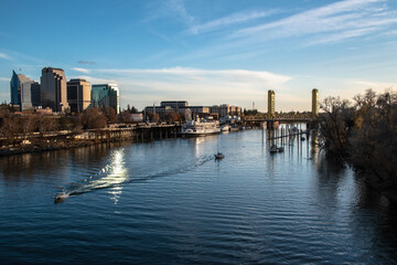 River View of Sacramento Skyline With Golden Tower Bridge