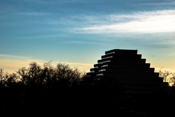 The Sacramento Ziggurat Building Silhouetted Against Trees