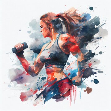 Watercolor fitness concept, generative ai