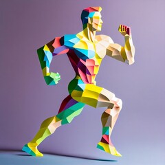 Colorful running male silhouette, generative ai