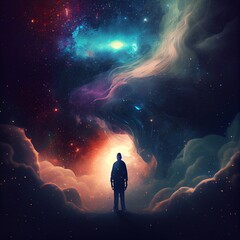 Fototapeta premium Abstract concept of human in universe, generative AI