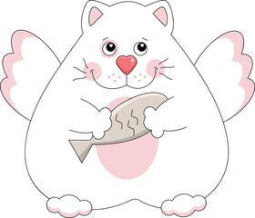 cute cat with a fish for Valentine's day 