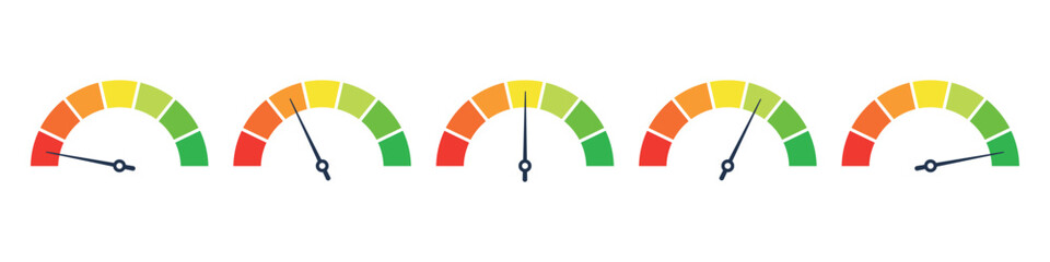 Level indicator icon. speedometer scale, dial gauge. high and low risk bar. Vector illustration