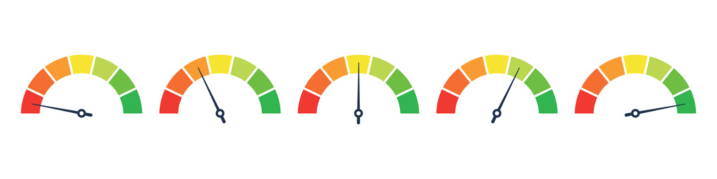 Level indicator icon. speedometer scale, dial gauge. high and low risk bar. Vector illustration