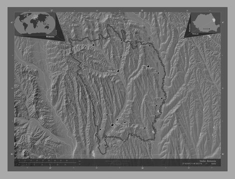Vaslui, Romania. Bilevel. Labelled points of cities