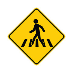 Pedestrian crossing sign, pedestrian crosswalk, yellow square warning sign, vector illustration