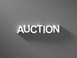 Auction white text word on gray background with soft shadow	