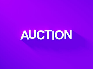 Auction white text word on purple background with soft shadow	
