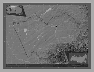 Altay, Russia. Bilevel. Labelled points of cities