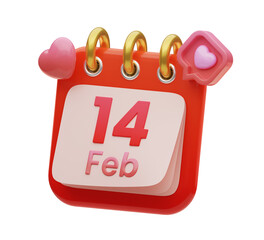 3D rendering. Valentine's day calendar. Valentine's day icon.