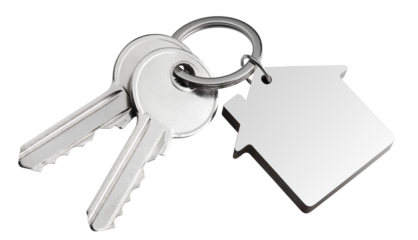 House keys with house shaped keychain cut out