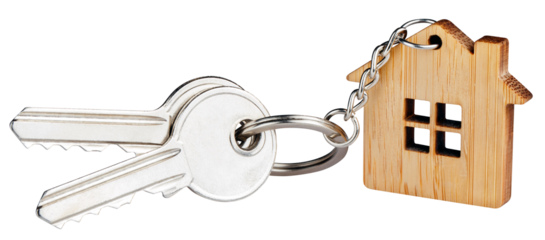 House keys with house shaped keychain cut out
