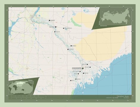 Astrakhan', Russia. OSM. Labelled points of cities