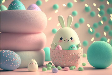 easter background with easter eggs. 3d rendering, generative AI