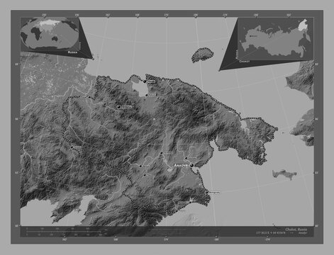 Chukot, Russia. Bilevel. Labelled points of cities
