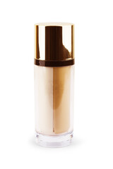 Close up view of Cosmetic liquid foundation with powder on white back