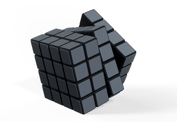 Black 3d render futuristic cube
