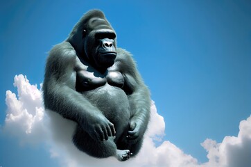 Fototapeta na wymiar Gorilla Just Sitting In A Cloud Looking Around Generative AI