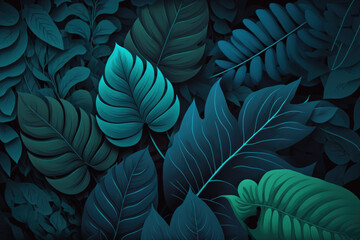 background of dark leaves surface of blue green leaves. Generative AI
