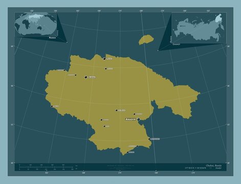 Chukot, Russia. Solid. Labelled points of cities