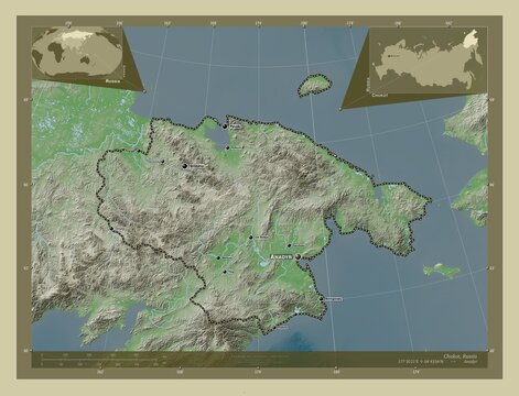 Chukot, Russia. Labelled points of cities