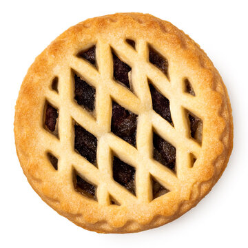 All Butter Lattice Topped Mince Pie Isolated On White From Above.