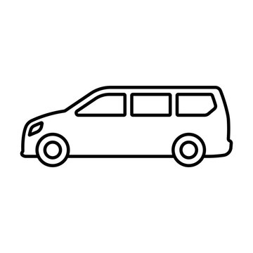 recommend clip art: Minivan icon. Black contour linear silhouette. Side view. Editable strokes. Vector simple flat graphic illustration. Isolated object on a white background. Isolate.