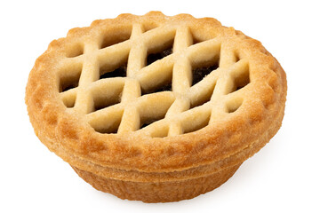 All butter lattice topped mince pie isolated on white.